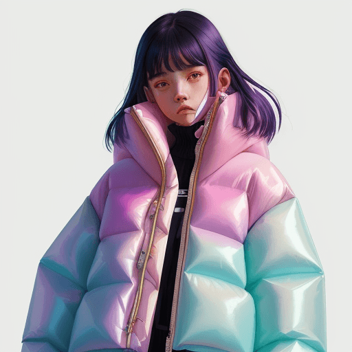 AI generated: a girl wearing a poncho oversized puffer jacket, inspired by OffWhite, tumblr, inspired by Yanjun Ch...