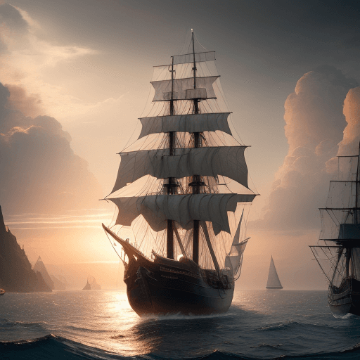 AI generated: Photo of a ultra realistic sailing ship, dramatic light, pale sunrise, cinematic lighting, battered,...
