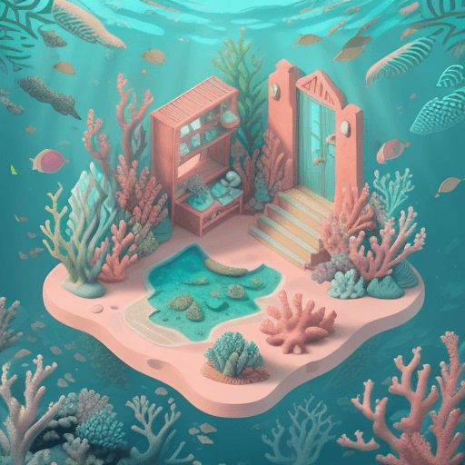 AI generated: isometric illustrations, 3D clay style,malaysia city, underwater color palette with sea greens, cora...