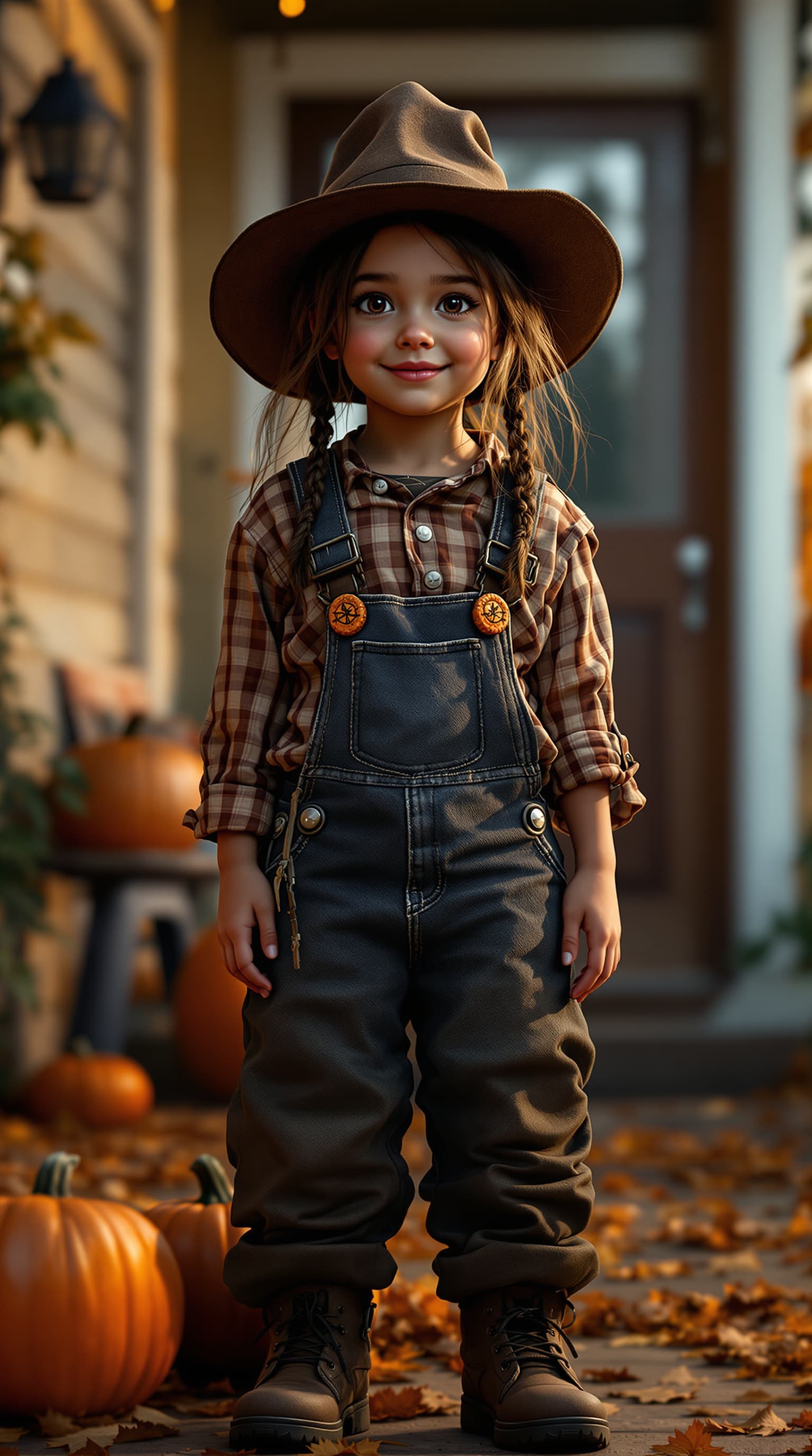 AI generated: A hyper-realistic depiction of a ten year old Jenna Ortega dressed in a hobo costume for Halloween, ...