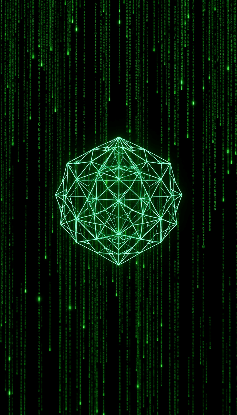AI generated: A digital representation of cascading green code, reminiscent of the Matrix, overlaid with intricate...