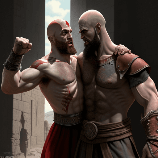 AI generated: kratos fighting jesus
