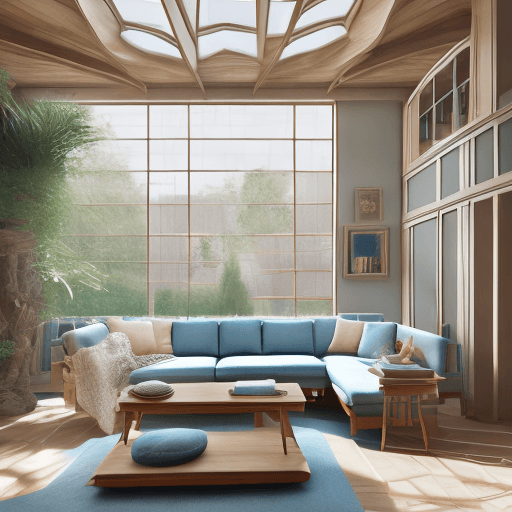 AI generated: High resolution photography interior design, dreamy sunken living room conversation pit, wooden floo...