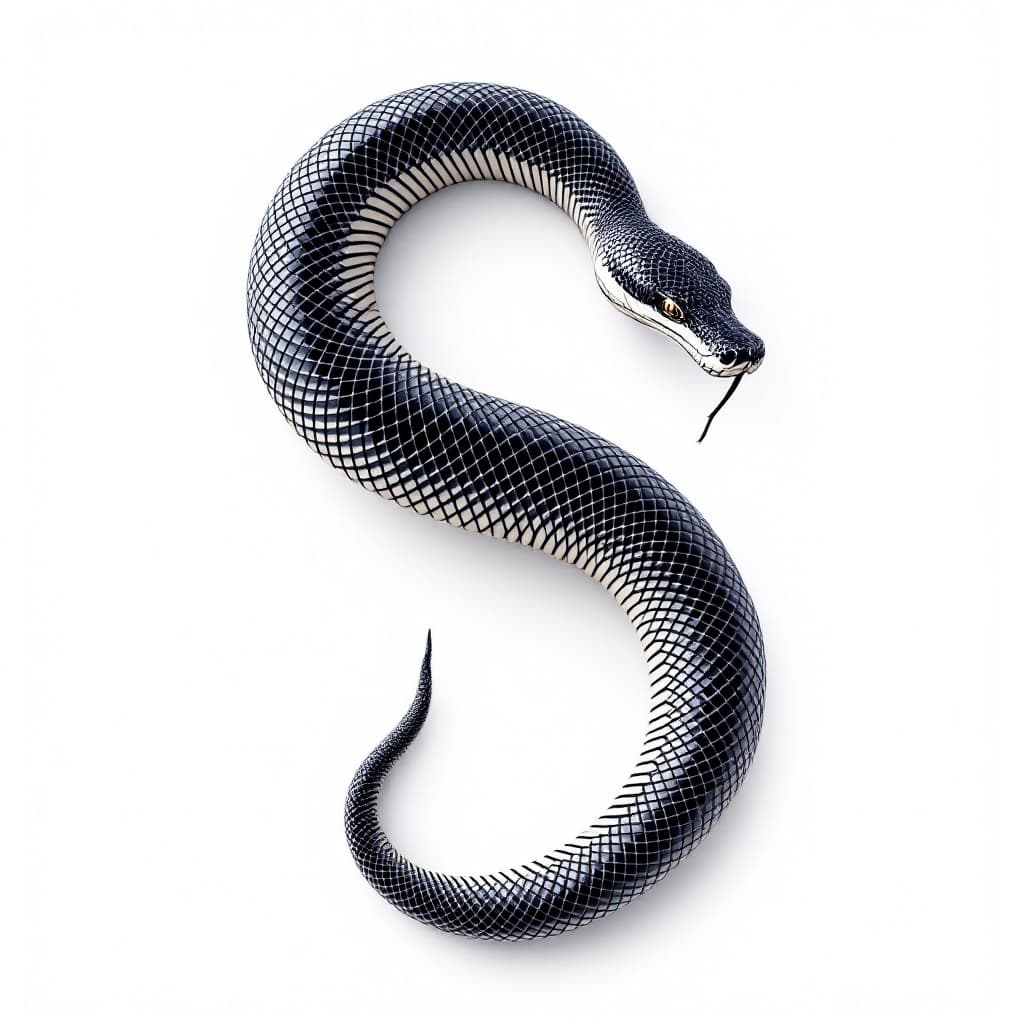 AI generated: Snake in S letter shape on white background 