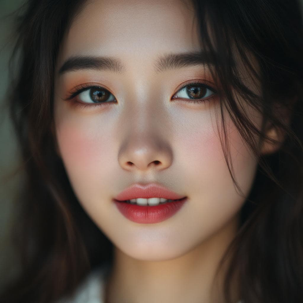 AI generated: high definition photo, stunning Asian model, close-up, in the style of Asian beauty standards, photo...
