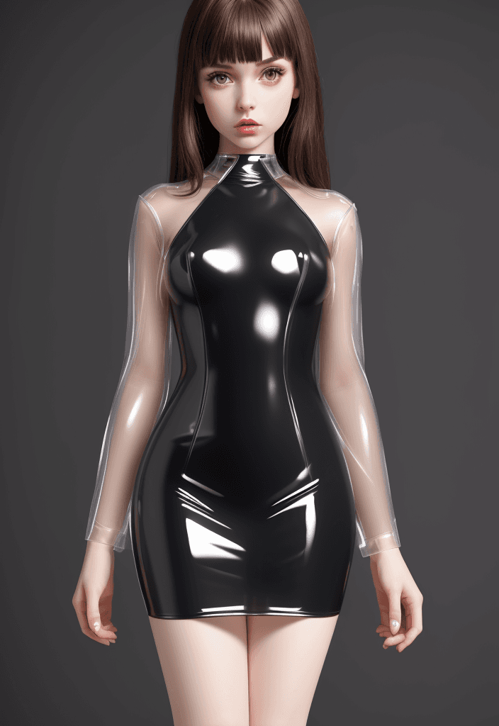 AI generated: Transparent mini transparent latex dress wearing girl UHD 32k 