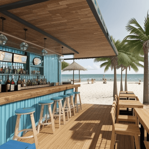 AI generated: A beach bar located in the location of the google maps link, https://maps.app.goo.gl/dhb6apa3j2GCWpi...