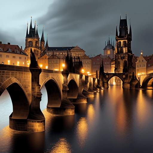 AI generated: Charles Bridge in Prague in the future after a global catastrophe, detailed, high quality, realistic...