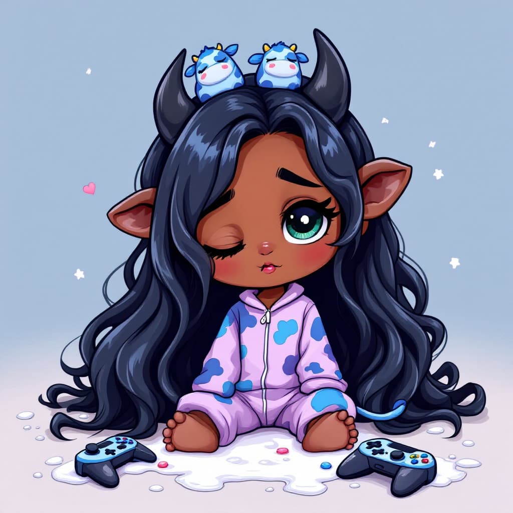 AI generated: Thick outline, best quality,grey blue theme,outline,
(chibi:1.2),(absurdly long hair,gradient hair:1...