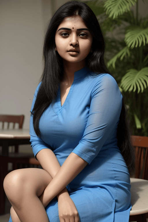 AI generated:  ((a 22 yo beautiful Indian woman take lunch)),(( in blue kurta)),(square shape face),(round shape j...