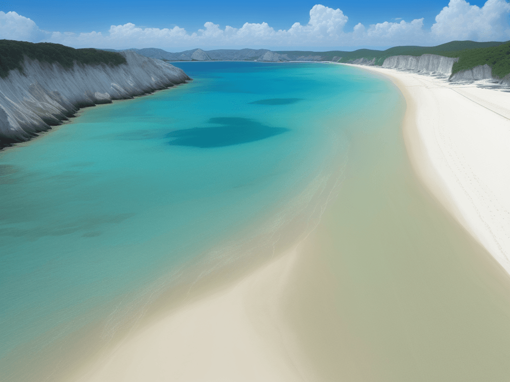 AI generated: clear sand beach, no people, no objects, sea, sky