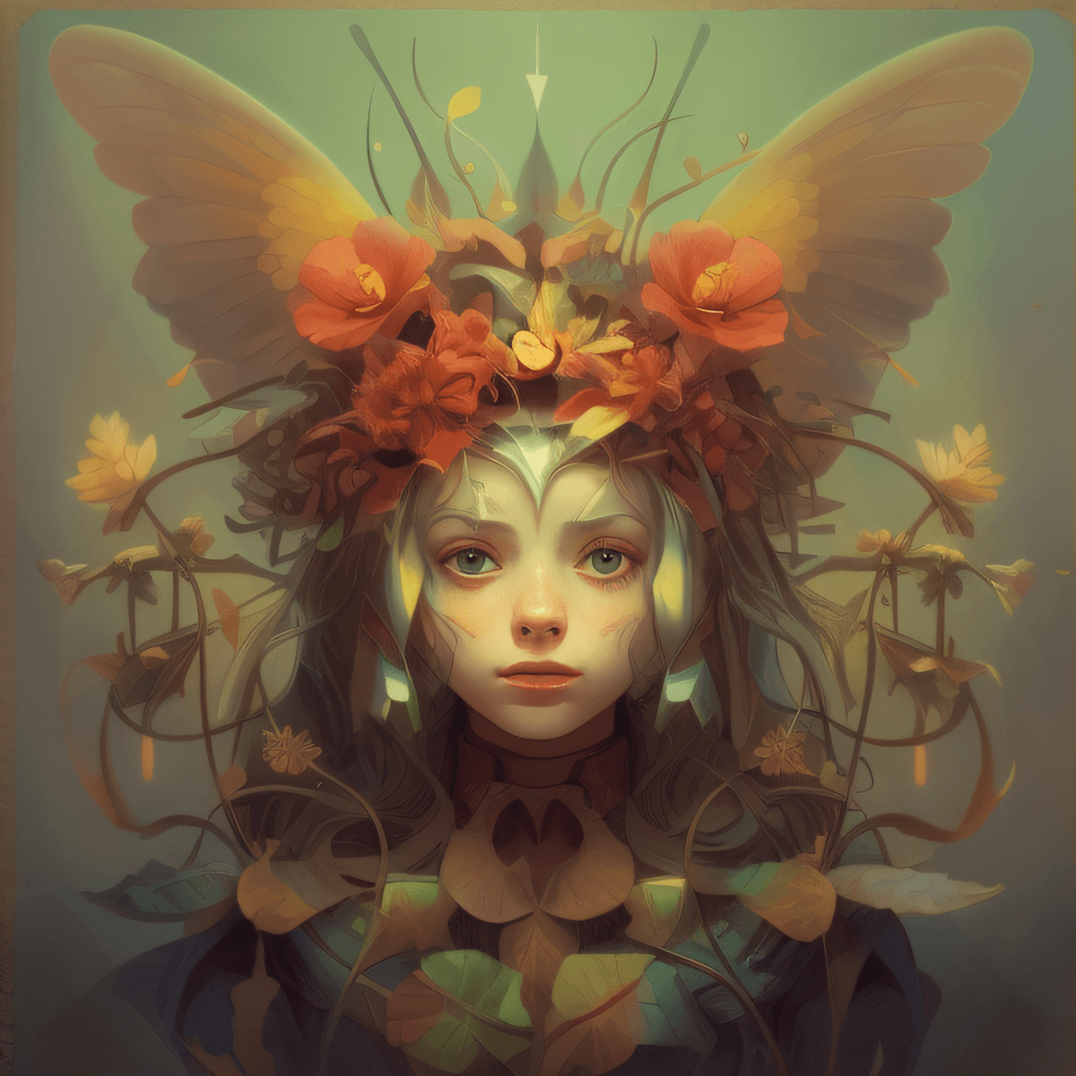 AI generated: painting of a woman with a flower crown on her head, james jean and wlop, james jean and peter mohrb...