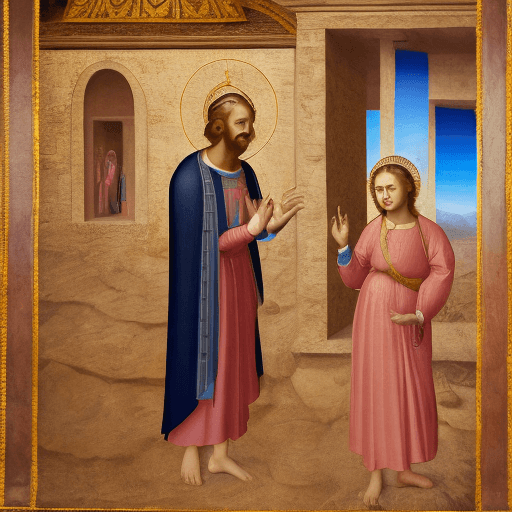 AI generated: A man points at the viewer with his index finger, religious painting style with colorful background,...