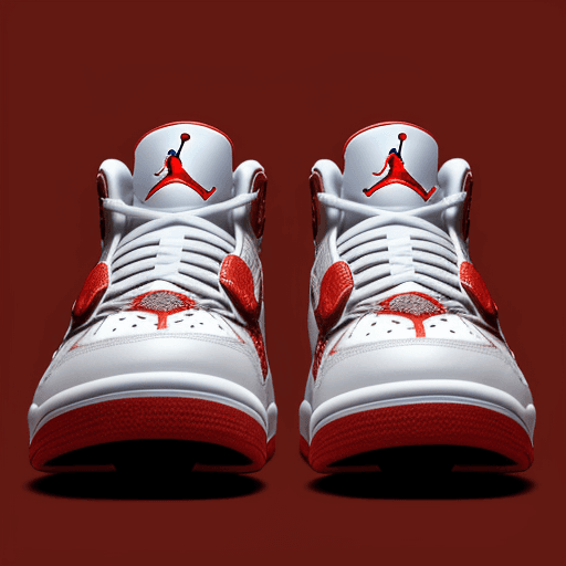 AI generated: a pair of nike Air Jordan snipes | white and red | empty background | commercial shot --s 750, make ...