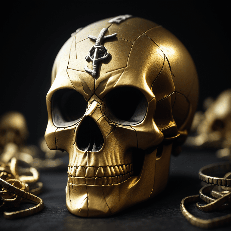 AI generated: Gold silver iron skull photographic cinematic