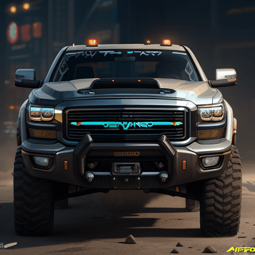 AI generated:  silverado, pick up, truck steampunk, cyberpunk 2077, future, concept design, alter shape, sleeker f...