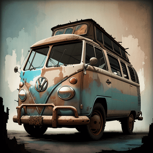 AI generated: vw bus, canvas art, abstract art printing, in the style of brian mashburn, light red and light brown...