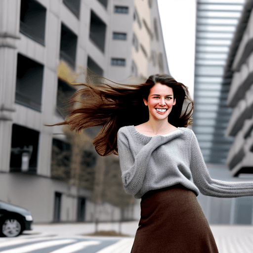 AI generated: The image features a cheerful beautiful Austria girl with long thick, brunette hair, natural frickes...