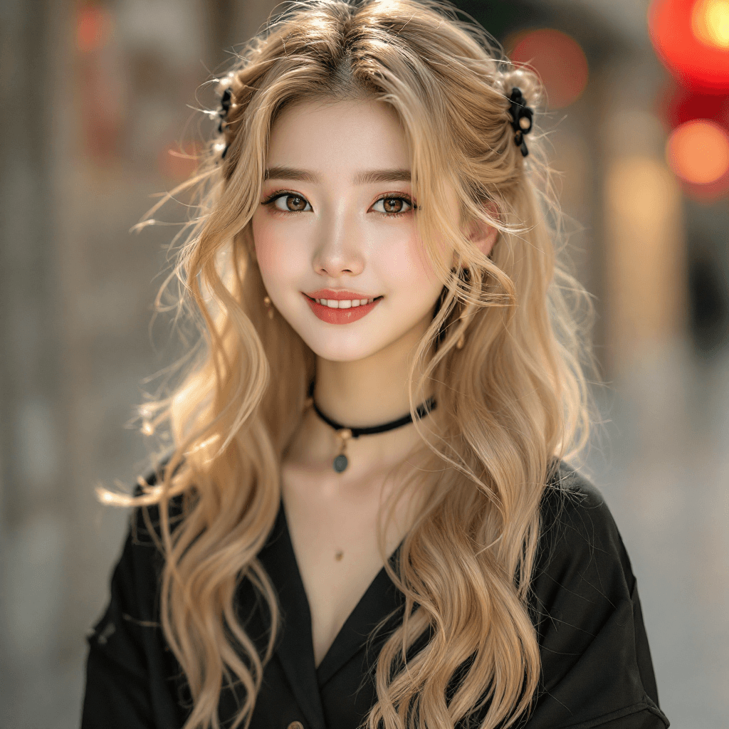 AI generated: Blond hair chines young women, gold, happy, pretty, cute --v 6.1 --ar 16:9
