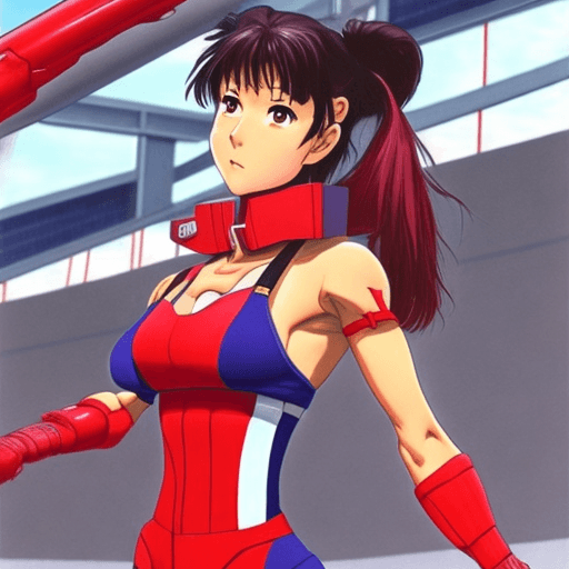 AI generated: Misato from the anime Evangelion in a hyper-realistic full body inside an eva, realistic fitness wit...
