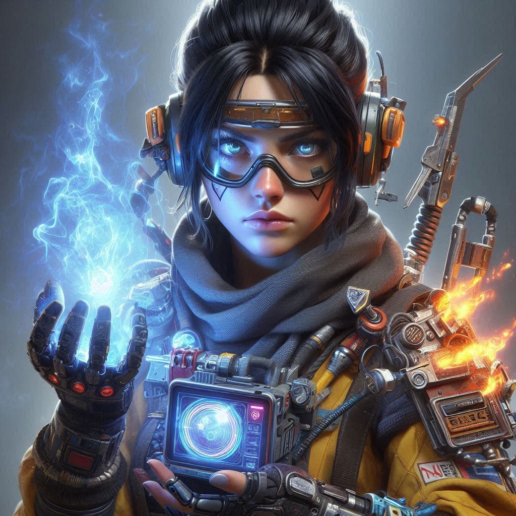 AI generated: Rampart female character from Apex legends,(ultra-detailed:1.6), extremely detailed face, masterpiec...