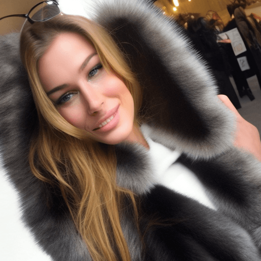 AI generated: supermodel girl in huge fur coat make selfie