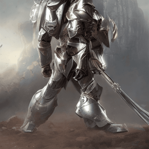 AI generated: full body, walking pose, slow motion, female paladin wearing full body (light silver armour:1.2),(in...