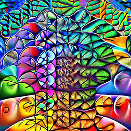 AI generated: Colorful nature with a lot of trees and leaves with some rainbow colors added as well as some random...