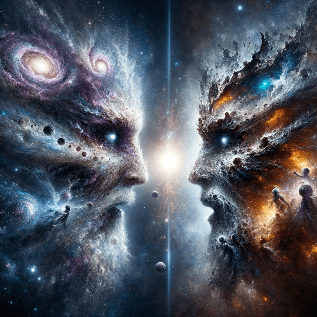 AI generated: In the vast emptiness of the interstellar void, two omnipotent deities from separate dimensions coll...