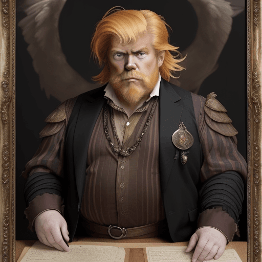 AI generated:  High Renaissance Painting, looks like Donald trump with scraggily mustache and beard, bald chin. ha...