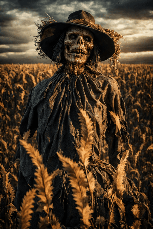 AI generated: a scary scarecrow on halloween, cornfield, cinematic, high detailedcruely,creepy,8K, Photorealistic,...