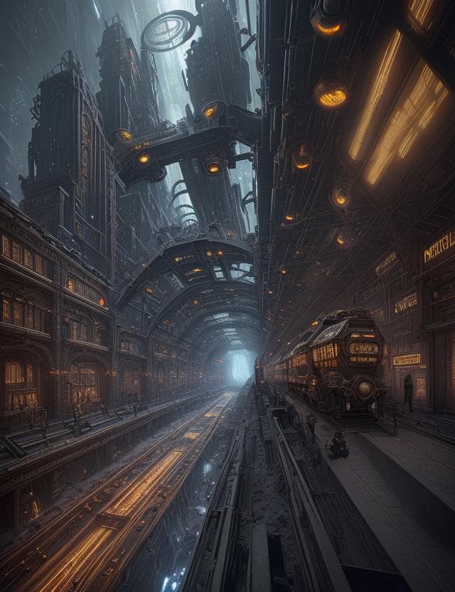 AI generated: scenery, Optical Art, Mesmerizing, Metropolis Light Transport, Frostbite engine, Steampunk, Scumblin...