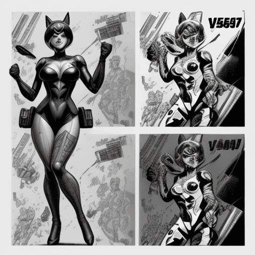 AI generated: 50 year old woman dressed up as a comic book character, in the style of realistic and hyper-detailed...