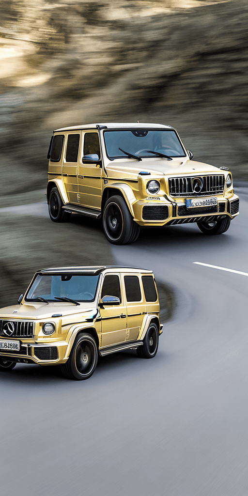 AI generated: a gold Mercedes AMG G 63, unsplash --v 5. 2