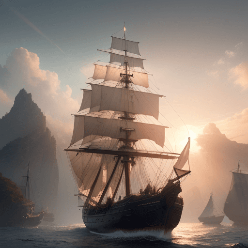 AI generated: Photo of a ultra realistic sailing ship, dramatic light, pale sunrise, cinematic lighting, battered,...