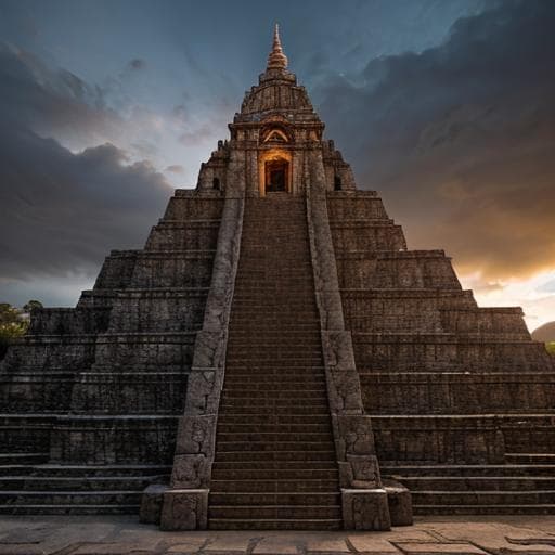 AI generated: Aztec Temple, (detailed stunning environment), cinematic, cover art, (low front angle), full view of...