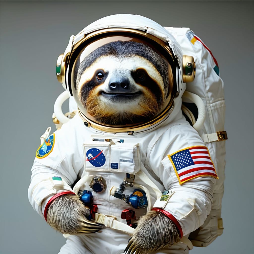 AI generated: realistic, ((Masterpiece, best quality) ), cute sloth in astronaut suit with a Costa Rican flag on a...