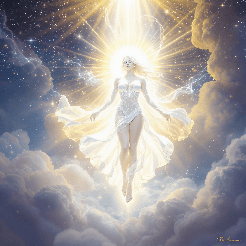 AI generated: anointed glowing lingerie white descending from heaven in a heavenly glow 