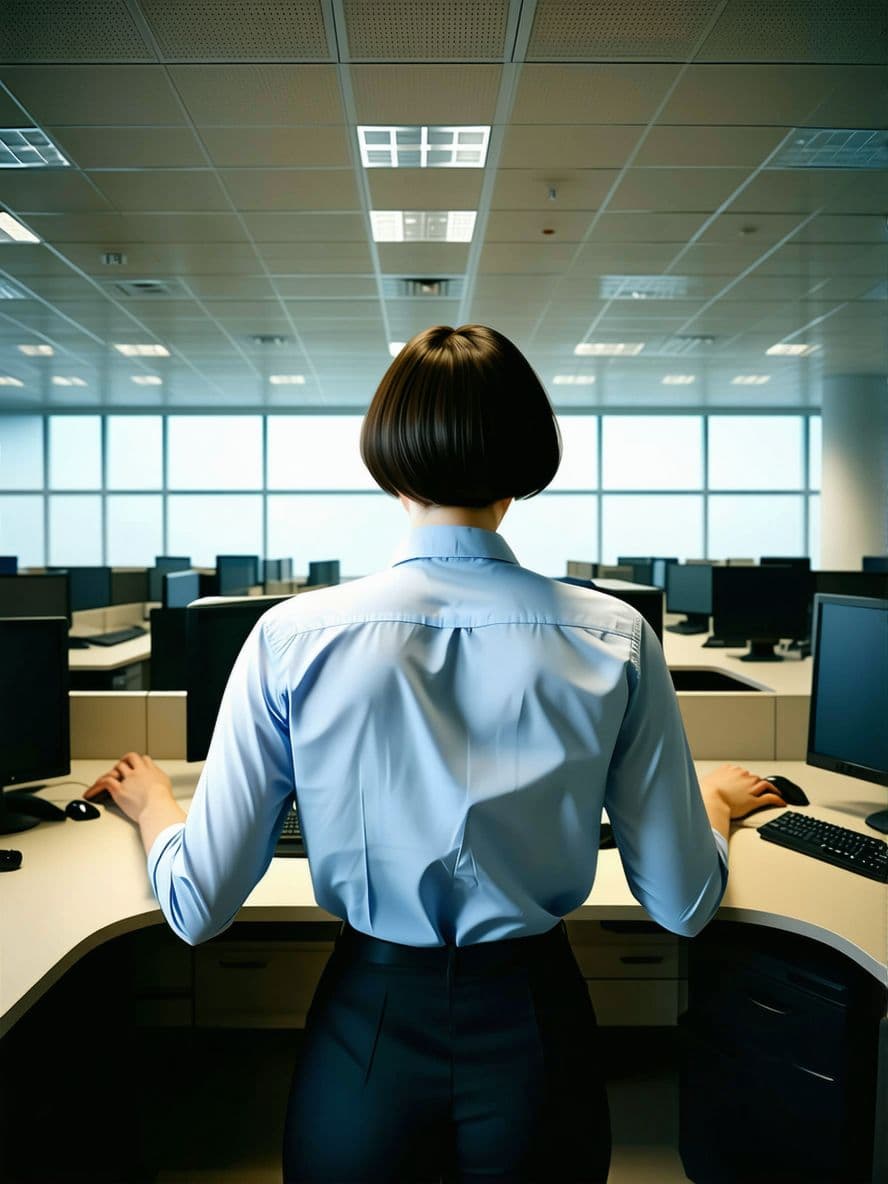 AI generated: pov hands, ass grab, medium skin, medium-skinned female, dark hair, short hair, office worker, ass, ...