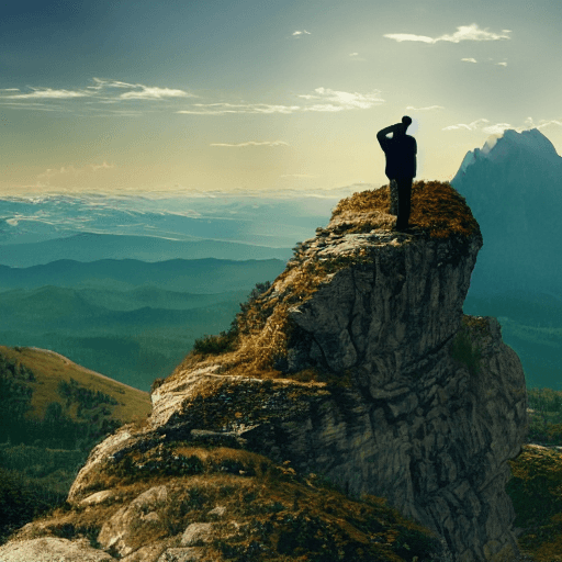 AI generated: a man standing in the mountain top, in fantasy world 