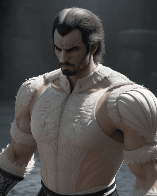 AI generated: an extraordinary 3D scene featuring claudio serafino from tekken character. a dynamic natural settin...