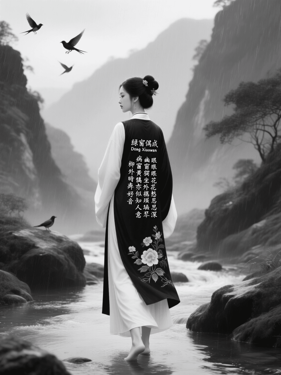 AI generated: Octane render, Black and white Chinese art illustration.
foreground: The beautiful Chinese female p...