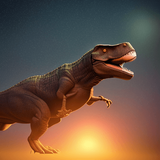 AI generated: photo of a sad t-rex looking at the stars, photorrealistic style, 3d octane render