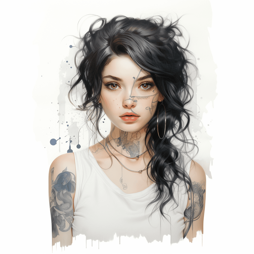 AI generated: a woman is taking a selfie in a white tank top, in the style of yuko tatsushima, delicate markings, ...