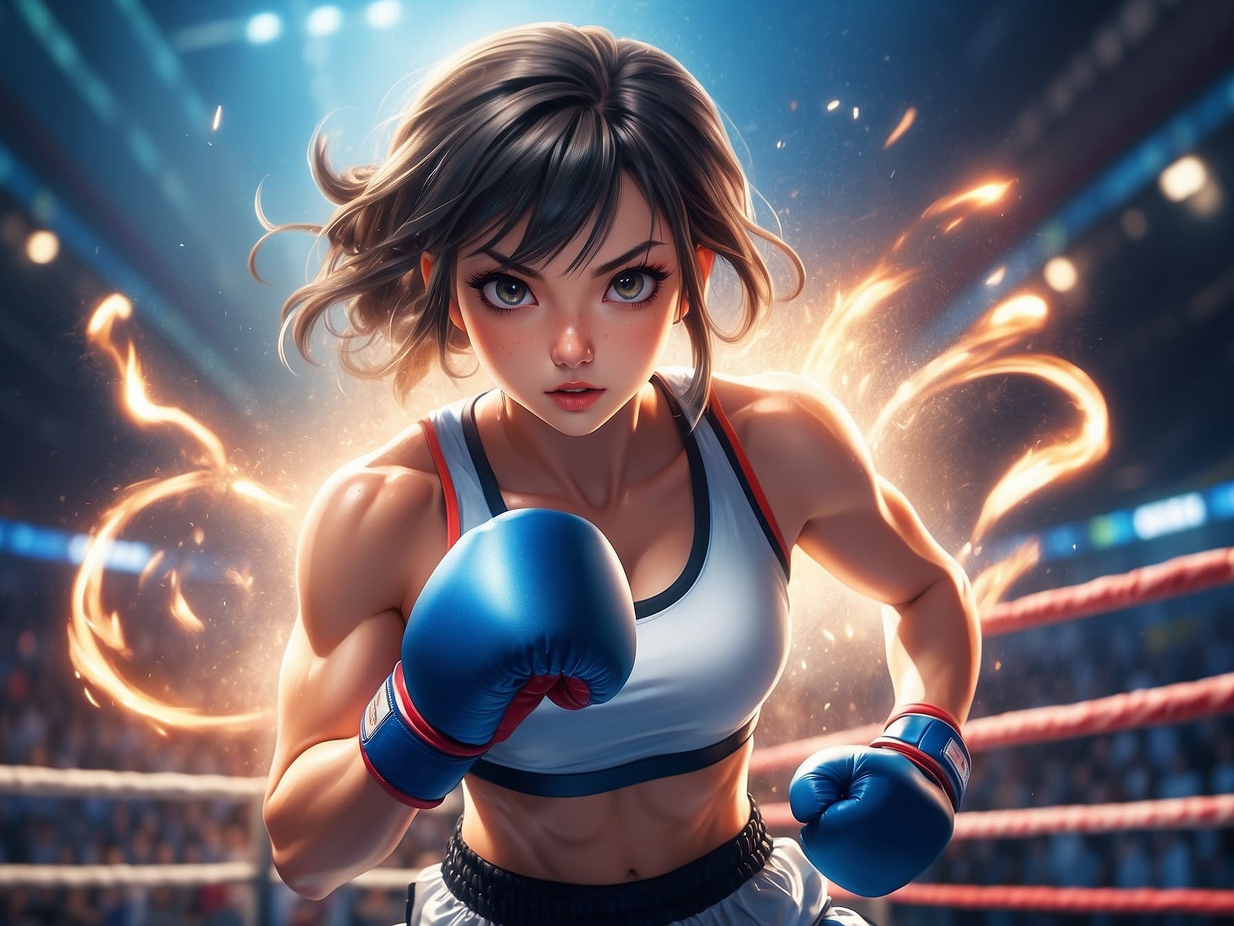 AI generated: a woman boxing in a boxing ring, concept art by Mandy Jurgens, trending on Artstation, fantasy art, ...