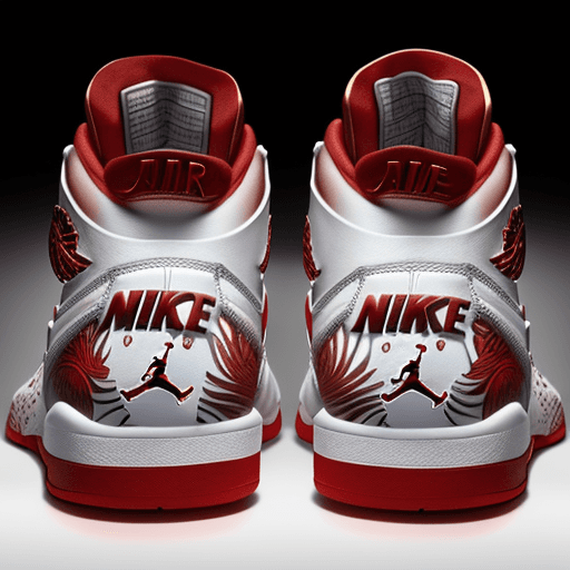 AI generated: a pair of nike Air Jordan snipes | white and red | empty background | commercial shot --s 750, make ...