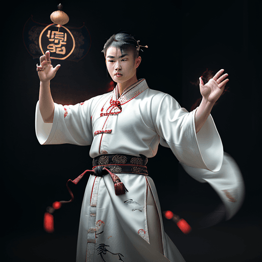 AI generated: a young man dressed in ancient chinese clothing,asian people,white robe,handsome hand gestures formi...