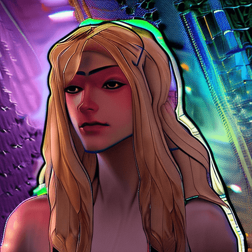 AI generated: [three-quarter close-up::12], [gorgeous face, long blond wavy hair, (pale skin:1. 2), pastel lightin...