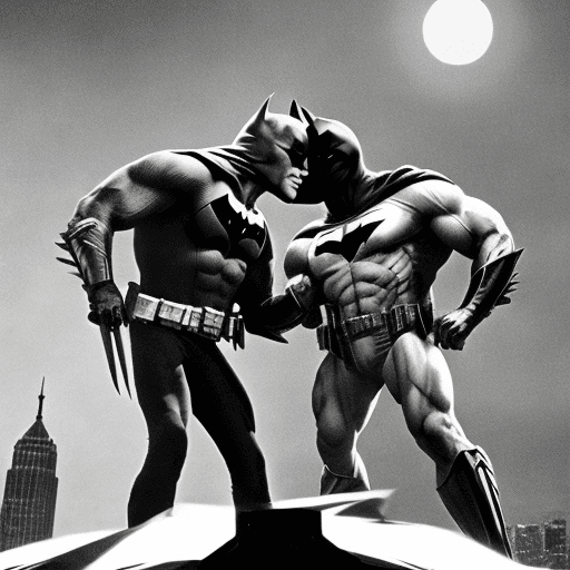 AI generated: (magmatica passionate and dramatic kiss between 2 handsome batmans:1. 5), (1 1960's batman and 1 202...