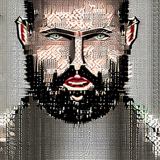 AI generated: a man with a beard and a beard with glowing eyes in a dark room with a black background and a black ...